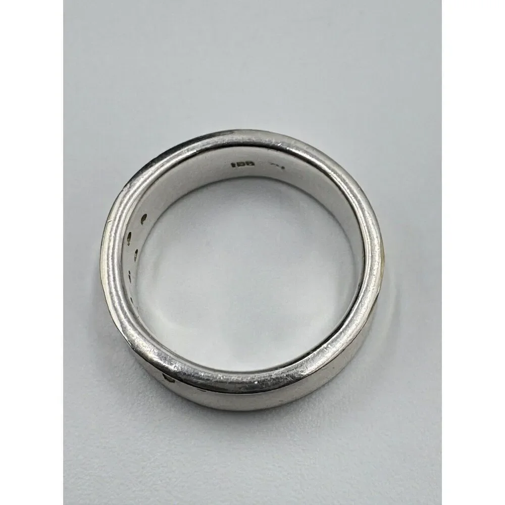 Silver Tone Scattered‎ CZ Concave Band Stackable Ring Signed TH IBB Size 6.75